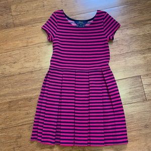 Polo Ralph Lauren girls hot pink and navy striped pleated dress size 6X NWOT